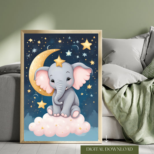 Baby Elephant Wall Art for Kids' Room Decor - Digital Download, Nursery Decor, Playroom Wall Art, Cute Animal Print, Instant Download