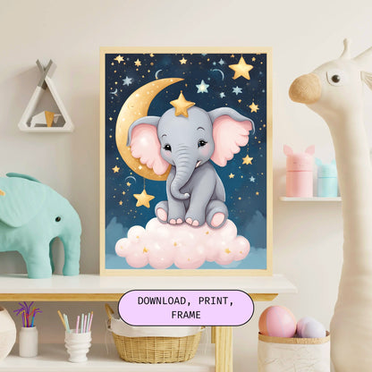 Baby Elephant Wall Art for Kids' Room Decor - Digital Download, Nursery Decor, Playroom Wall Art, Cute Animal Print, Instant Download