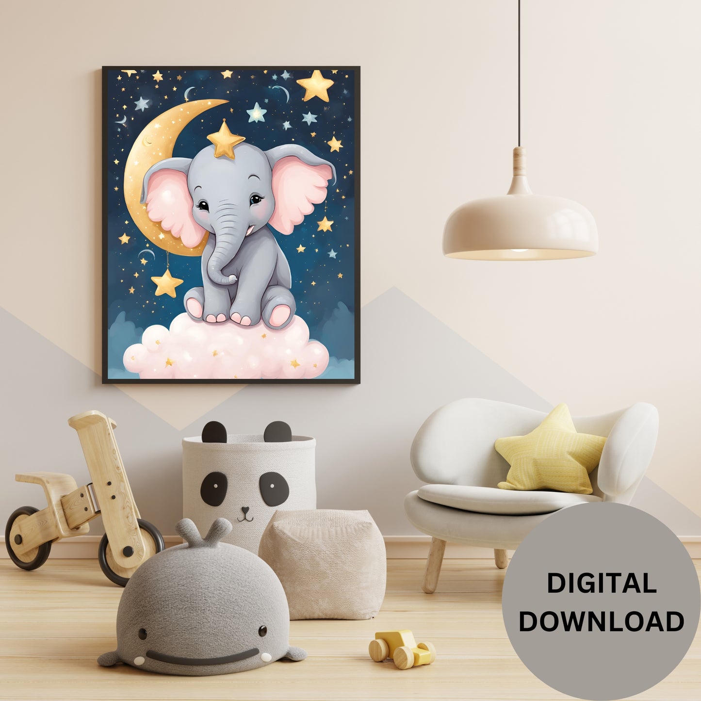 Baby Elephant Wall Art for Kids' Room Decor - Digital Download, Nursery Decor, Playroom Wall Art, Cute Animal Print, Instant Download