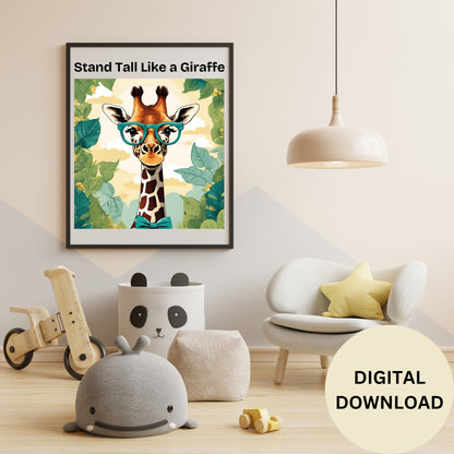 Cool Positive Affirmation print, Kid's Poster, Funny Self-confidence Affirmations Poster, Affirmation Wall Art, Giraffe Lover wall art Print Stand Tall Like a Giraffe