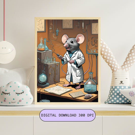 Funny Mouse Physics Teacher wall art Printable Canvas Wall Art