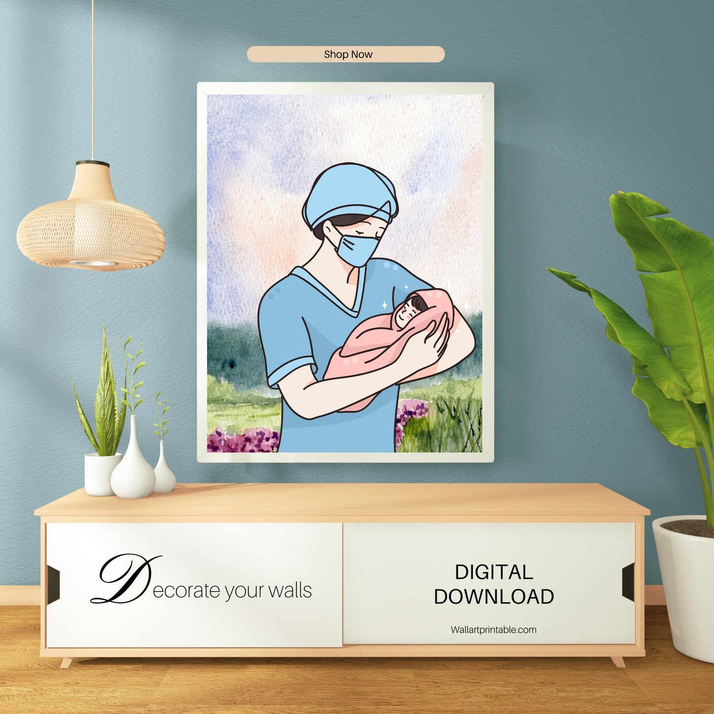 Nurse Holding Baby Wall Art Printable - Digital Download - Nurse Gift Idea - Emotional Healthcare Art - Nurse Decor