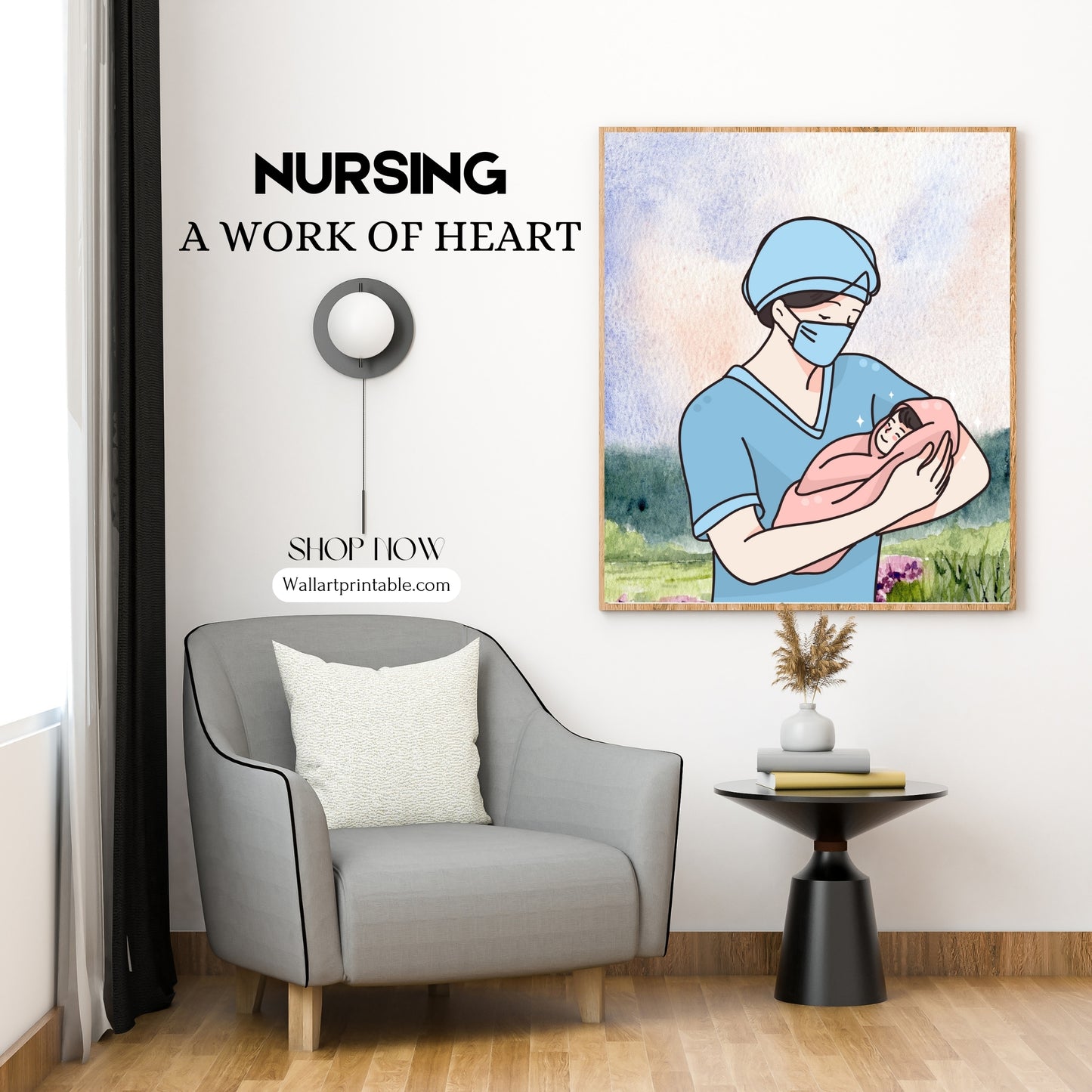 Nurse Holding Baby Wall Art Printable - Digital Download - Nurse Gift Idea - Emotional Healthcare Art - Nurse Decor