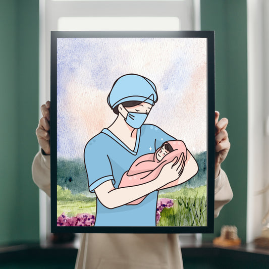 Nurse Holding Baby Wall Art Printable - Digital Download - Nurse Gift Idea - Emotional Healthcare Art - Nurse Decor